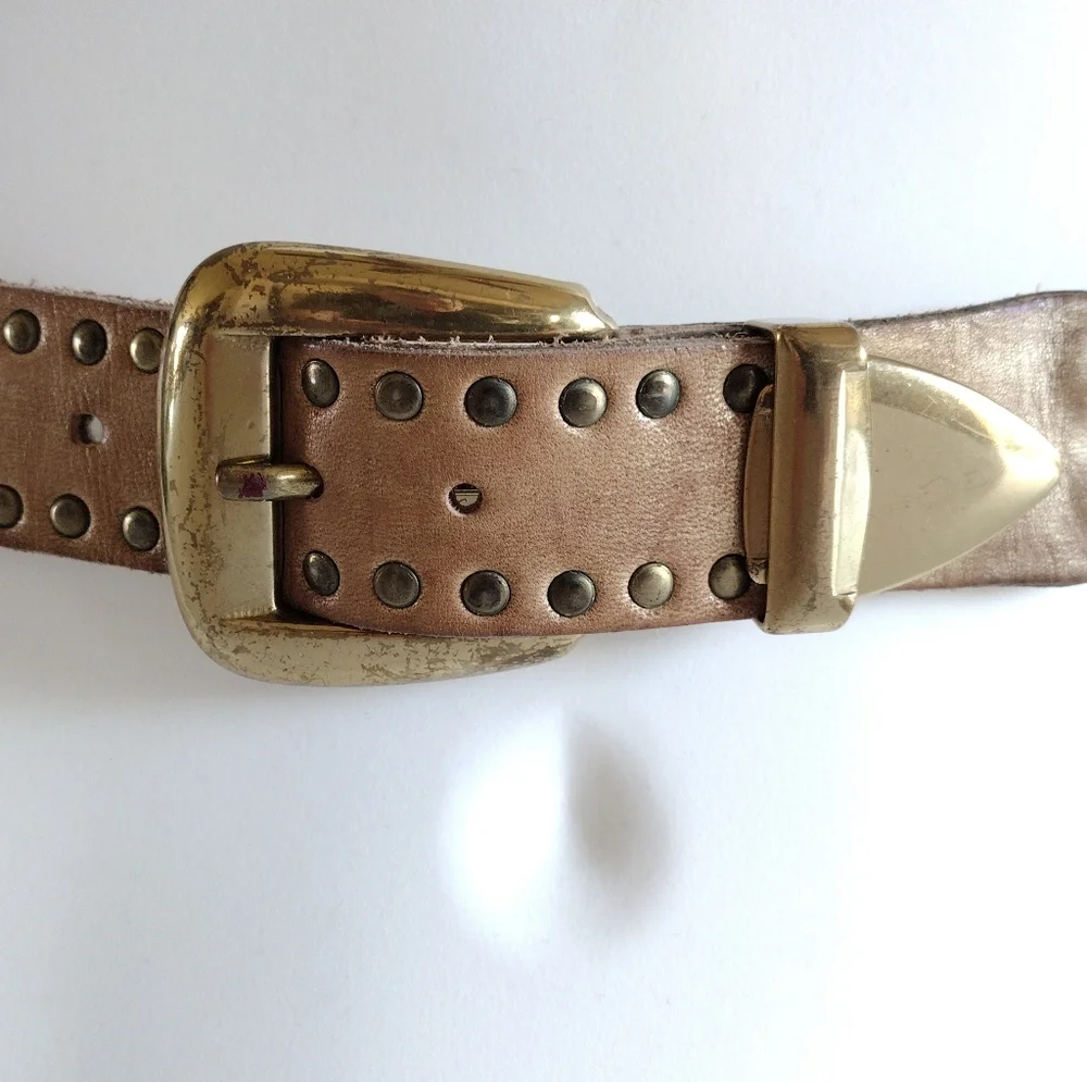 Sand Castle USA Metallic Leathers Solid Brass Buckle Mesh Belt Vintage